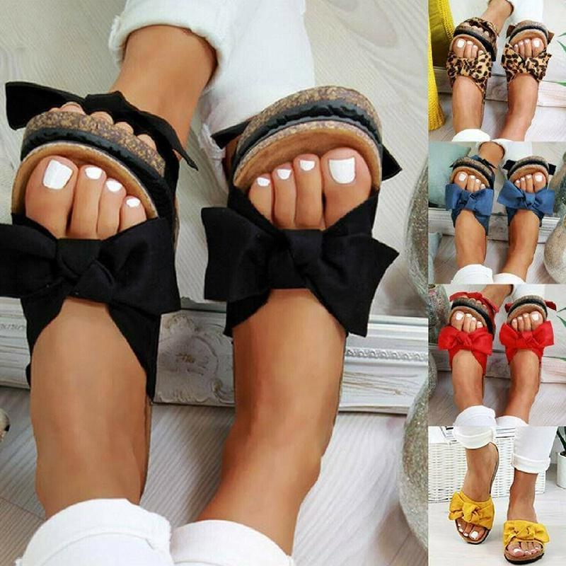 Inner Lining Womens Flatform Bow Slip On Mule Flip Flops**