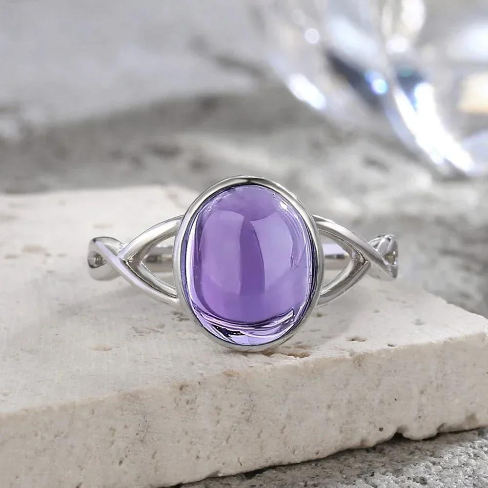 925 Silve Ring with Natural Moonstone Oval 8*10MM Simple Minimalist Twist Ring Party Gifts Fine Jewelry for Women