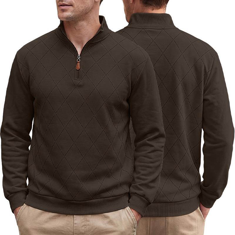 Men S Casual Long Sleeve Pullover Sweatshirt Stand Collar Half Zip Plaid