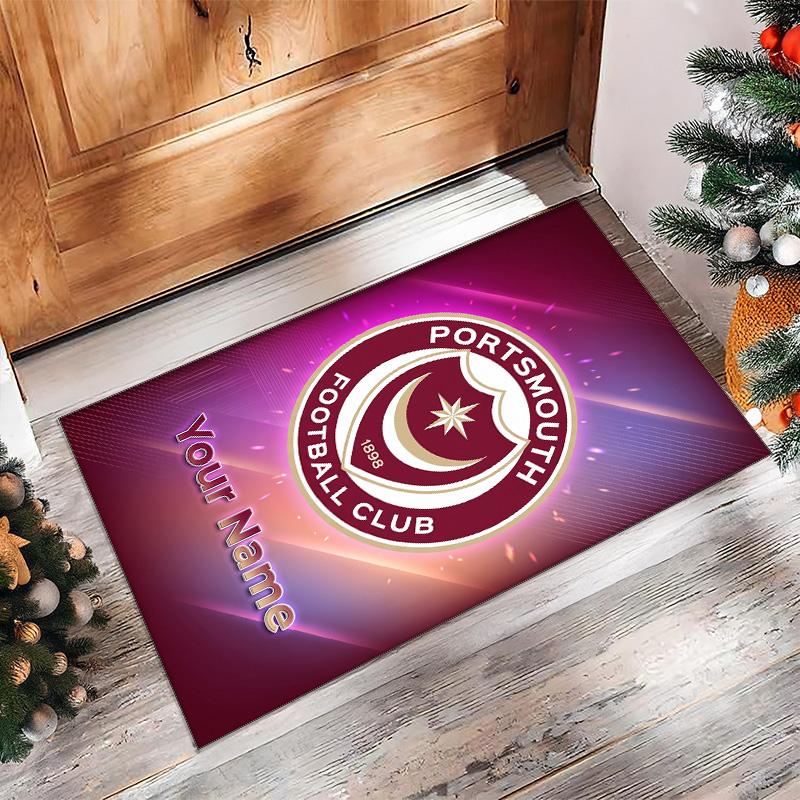 Portsmouth FC Printed Crystal Velvet Rug Non‑Slip Crystal Velvet Carpet For Sofa Bedroom Indoor Home Decoration