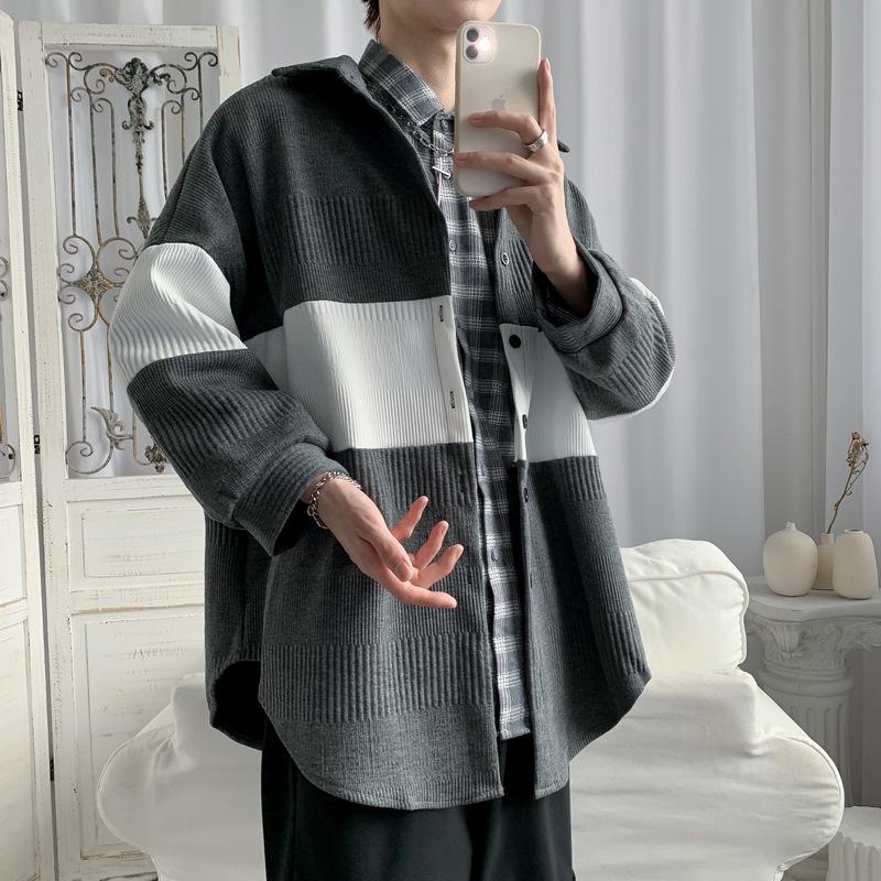 

Осенне-зимняя шерстяная куртка для мужчин Свободный и универсальный стиль Трендовая и персонализированная цветная блокировка Толстая XXXL бежевый