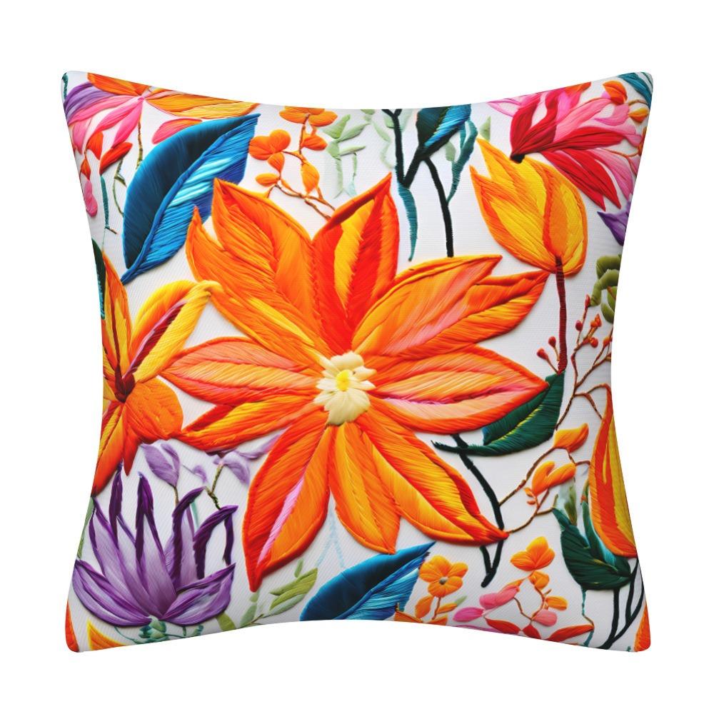 1pc Peach Skin Cushion Cover 2D Flat Print Oil Painting Floral Throw Pillow Case Colorful Flowers for Sofa Living Room Decor