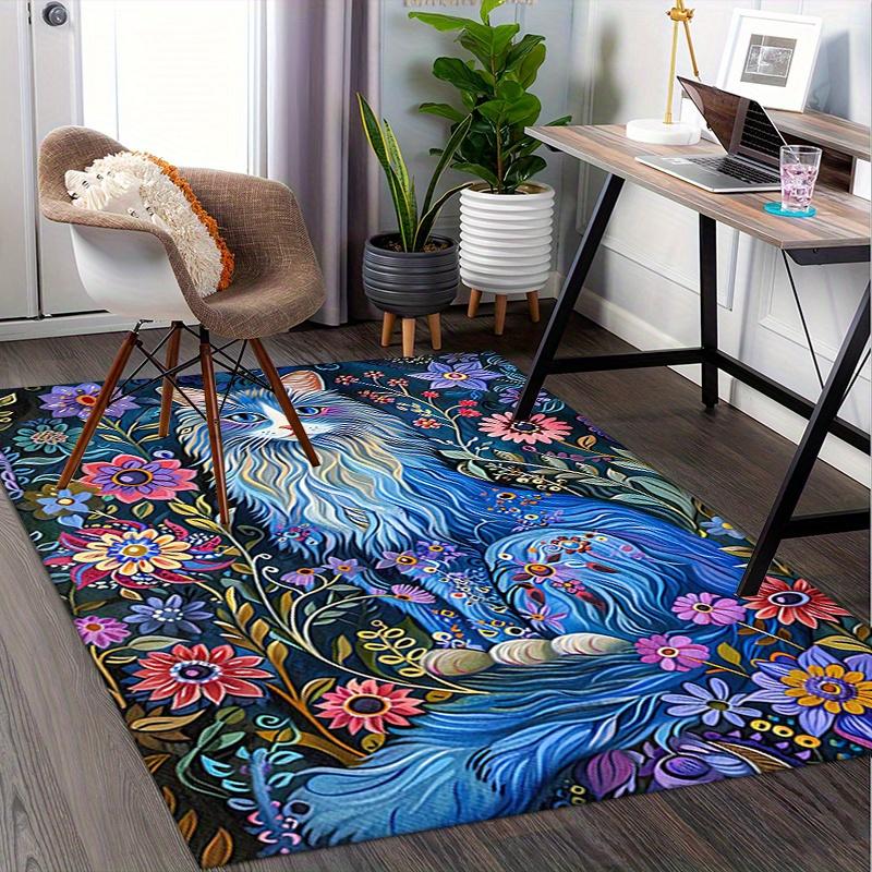 1pc. Magical Floral Cat Rug - Home Decor, Office Carpet, Outdoor Mat, Gift for Cat Lovers