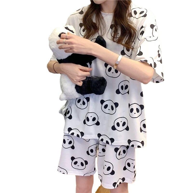 2 Piece Pajama Set Women's Shorts Short Sleeve Set Round Neck Pajamas Women's Printed Homewear Homewear Clothes Student Pajamas