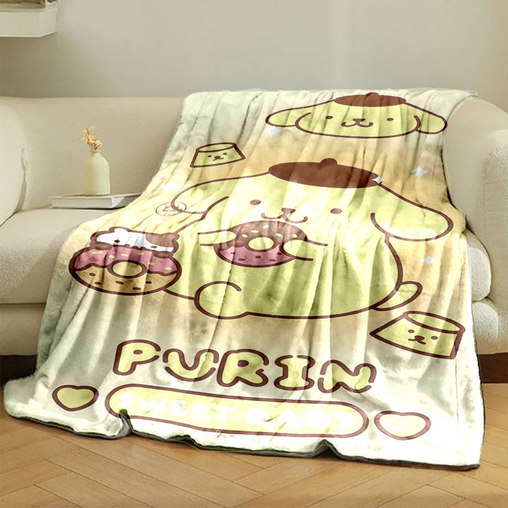 Cute yellow character with brown hat holding donuts, surrounded by sparkles. for all seasons blanket lunch break throw gift