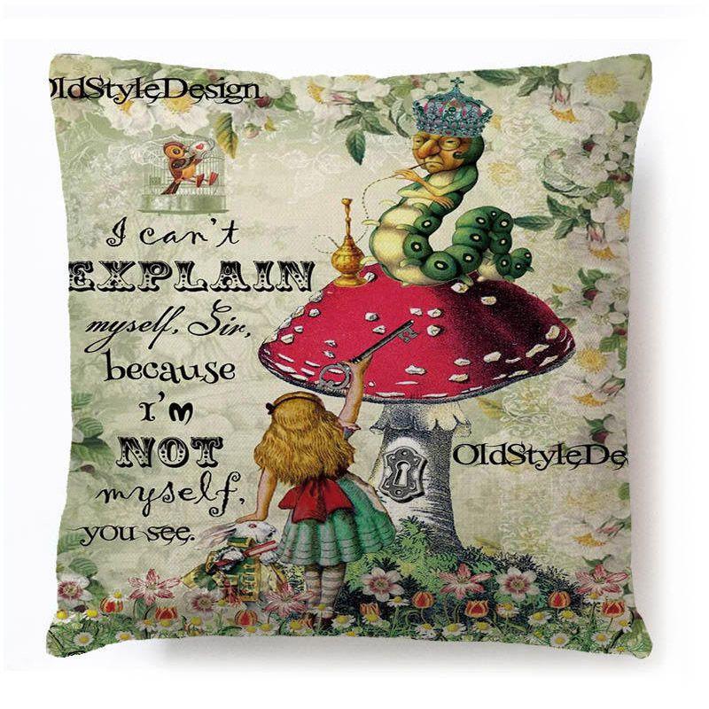 Cotton Linen Alice In Wonderland Pillow Case For A Charming Decor**