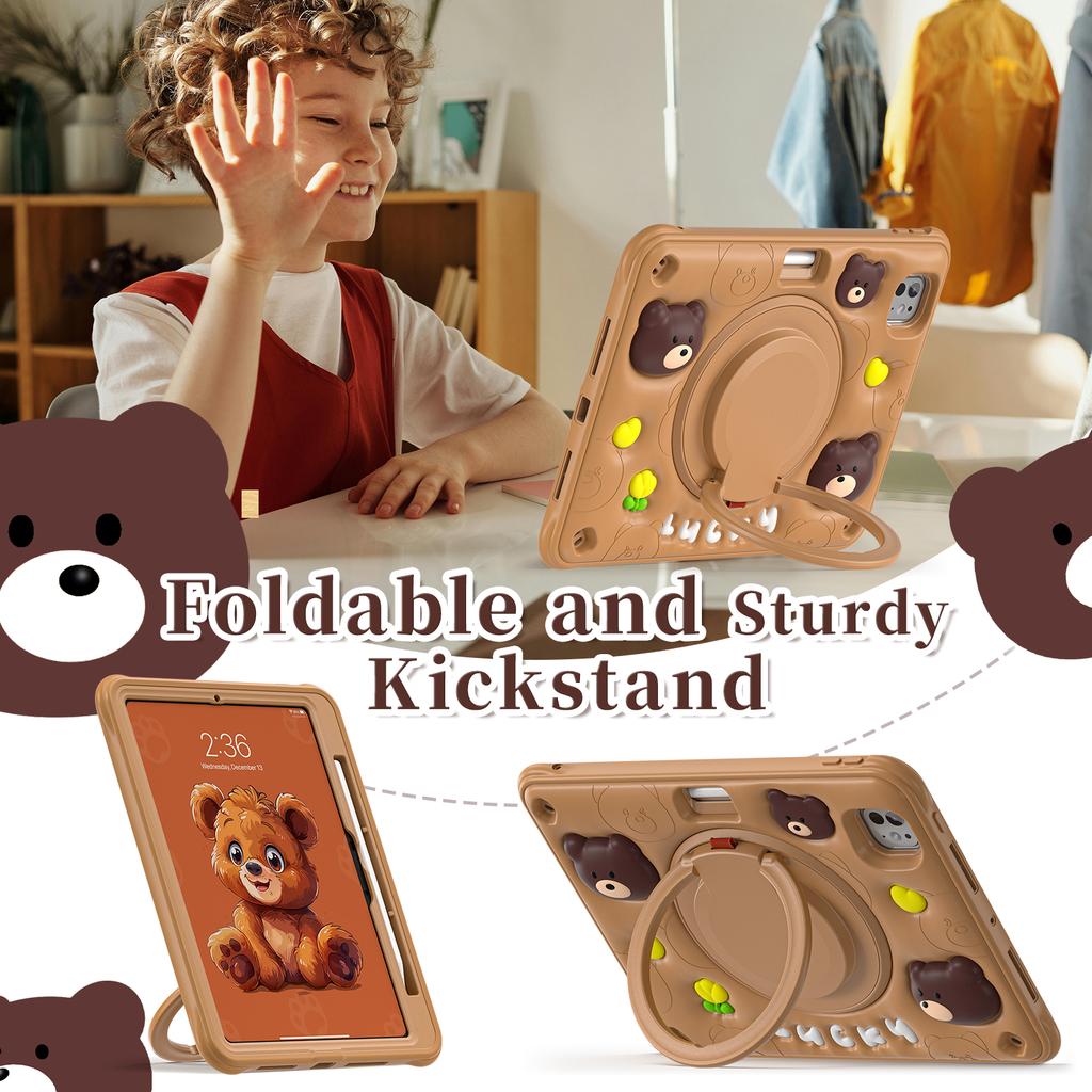 Handle Grip Case Universal for IPad Pro11 2025 M5 2024 M4 A3357 A3358 A3359 A2836 A2837 A3006 Rotating Stand Kids Cartoon Cover