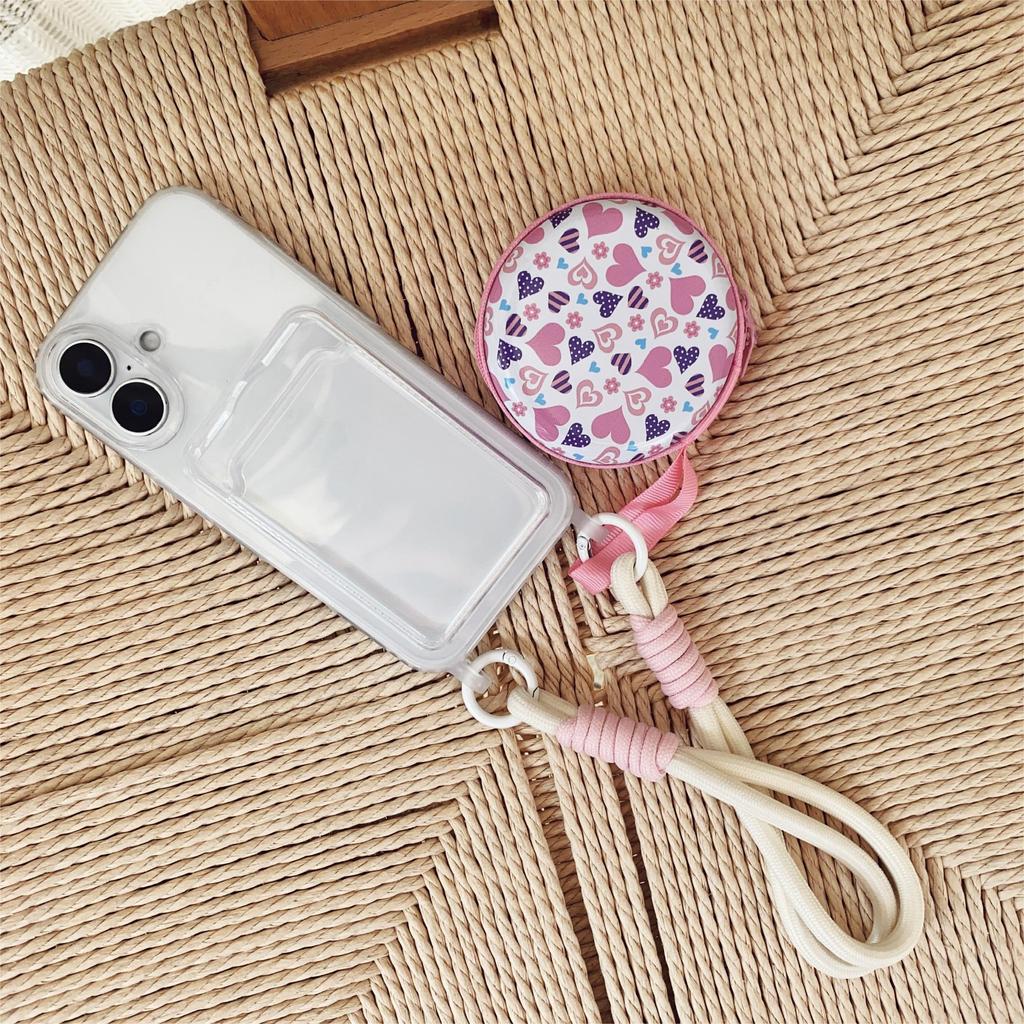 Průhledný kryt na telefon s poutkem na ruku, slotem na karty a kapsičkou na mince/klíče pro iPhone 15 Pro/ Pro Max