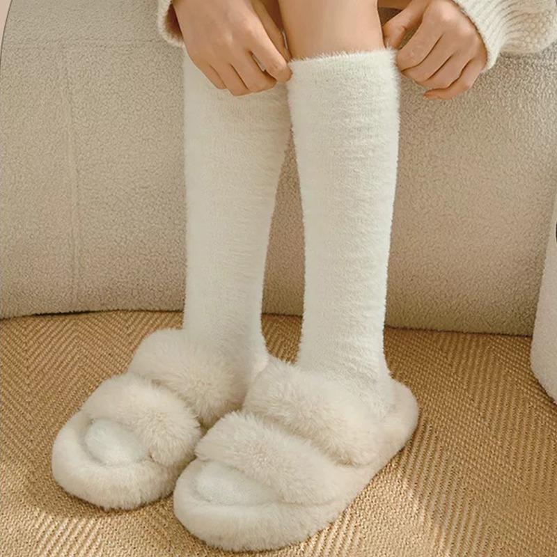 2025 new Women's Mink Fur Socks Knee High Calf Socks Plush Long Tube Sock Winter Thick Warm Long Sock Sleep Socks