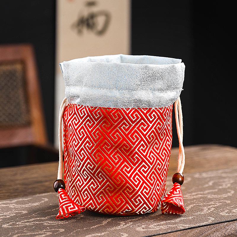 Tea Cup Storage Hand-held Cloth Bag Owner's Single Cup Silk Storage Bags Cotton Drawstring Protective Bag with Added Drawstring