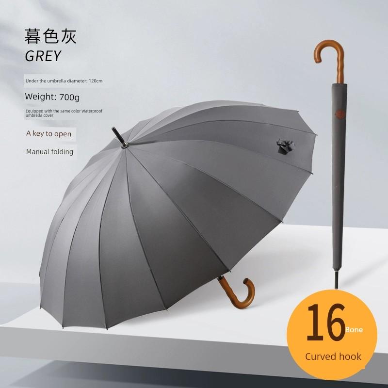Extra Large Storm Special Wooden Handle Straight Rod Retro Automatic Windproof Extra Large Thickened Reinforced Long Handle Business Men Umbrella