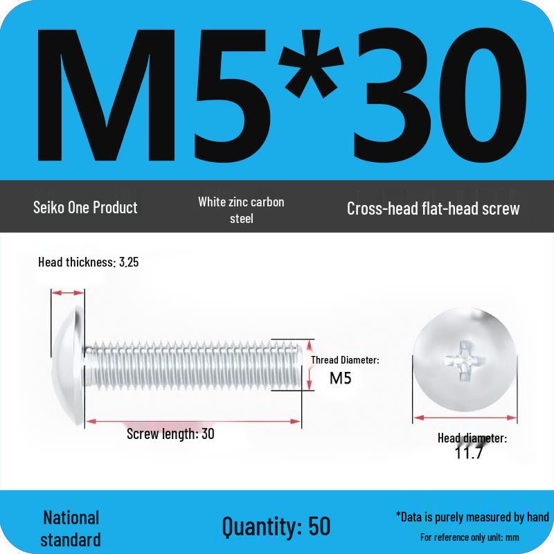 White Zinc M3-M6 Phillips Flat Head, Pan Head, and Mushroom Head Machine Screws