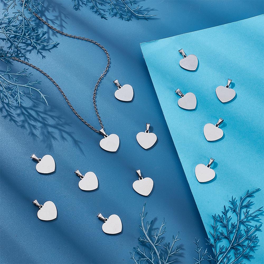 30Pcs 304 Stainless Steel Charms Stainless Steel Color Laser Cut Heart 15x15x1.5mm Hole: 5x3mm