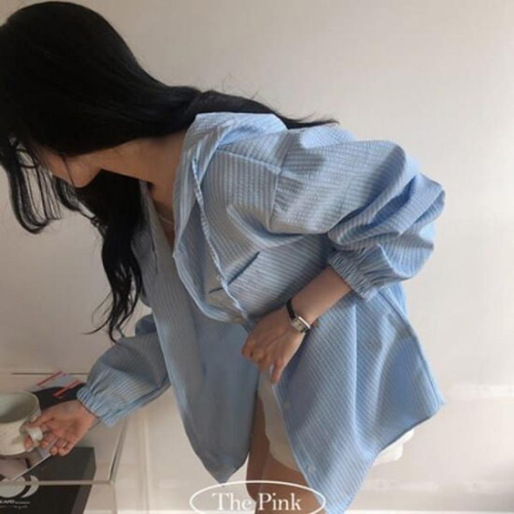 The Pink Unisex Helen Oversized Hood Stripe Long Sleeve Shirt