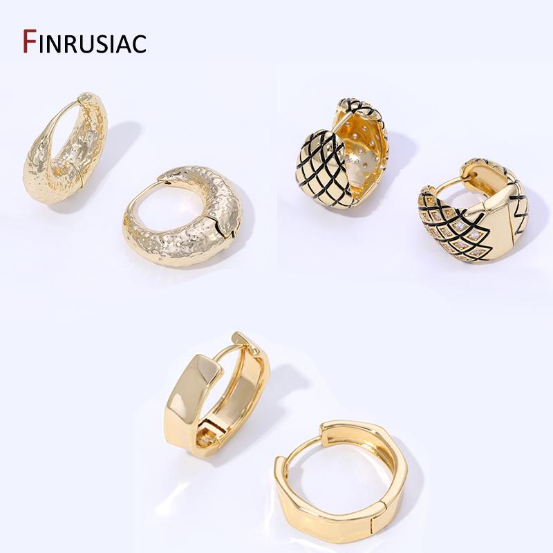 14K Gold Plated Brass Round Hoop Earrings Fashion Huggies Earrings For Women Party Jewelry Accessories Gift