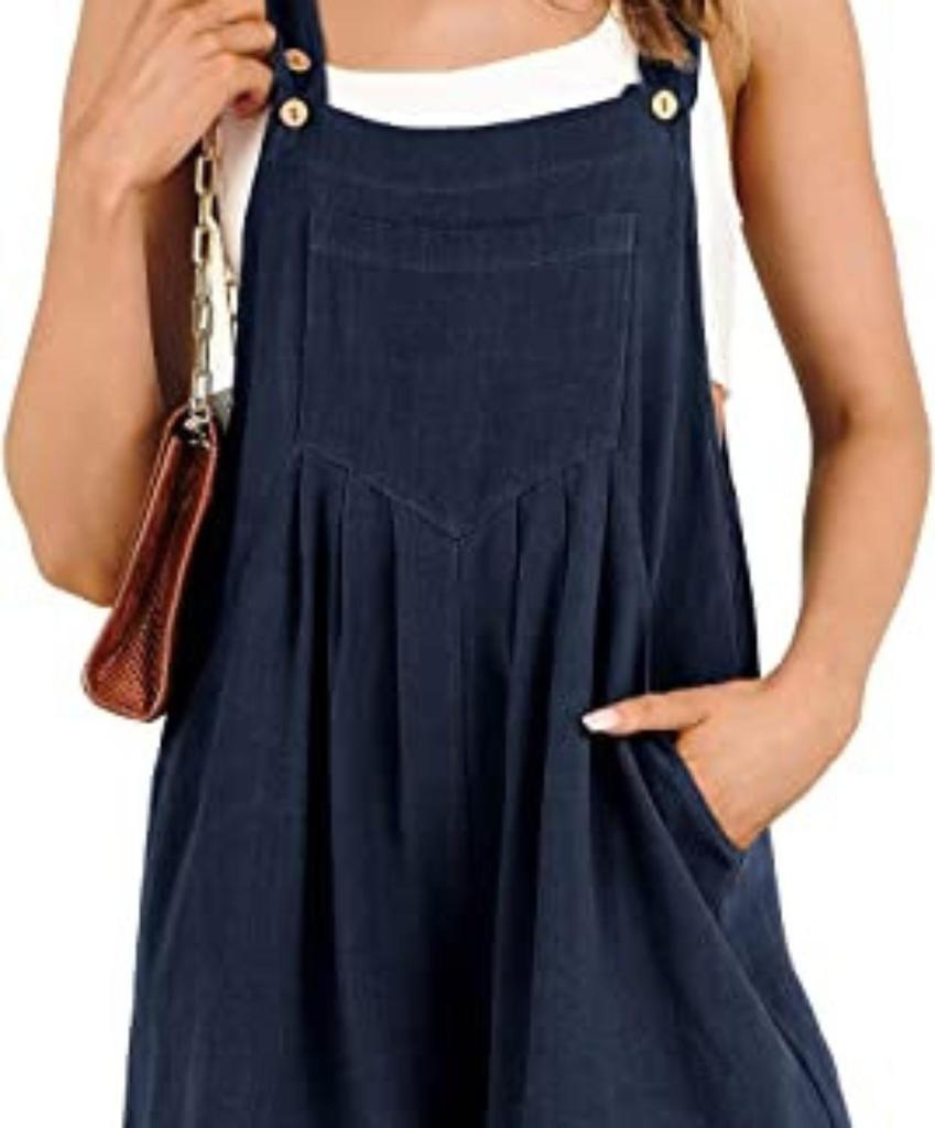 Salopette Corta da Donna Estiva Casual con Bretelle Regolabili Larga in Lino Salopette Corta Jumpsuit Rompers