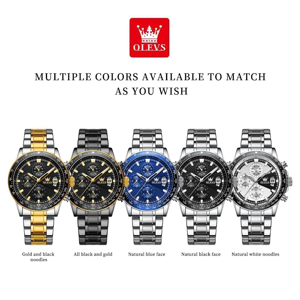 OLEVS Quartz Stainless Date Suitable for Students and Blue Men's Watch, Stylish, Multifunctional, Steel, Waterproof, Luminous, Display, Analog,