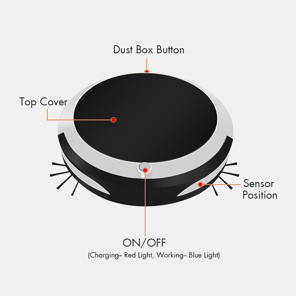 7W DC 5V Rechargeable Automatic Smart Sweeping Robot Vacuum Cleaner Strong Suction 3 in1