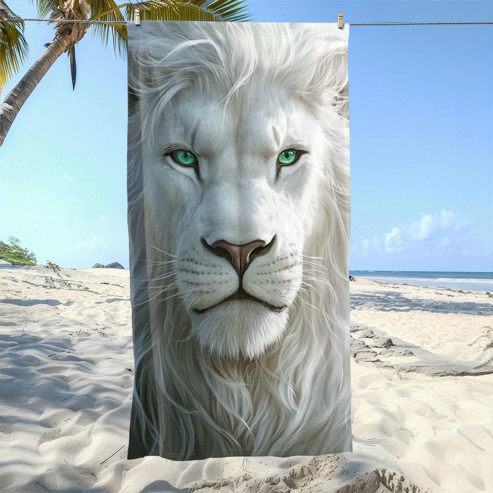 

Majestic White Lion Beach Towel, Cool Animal Art Quick-Dry Sand-Free Microfiber Bath Towel for Pool, Travel, Camping and Decor W40*H60(CM)