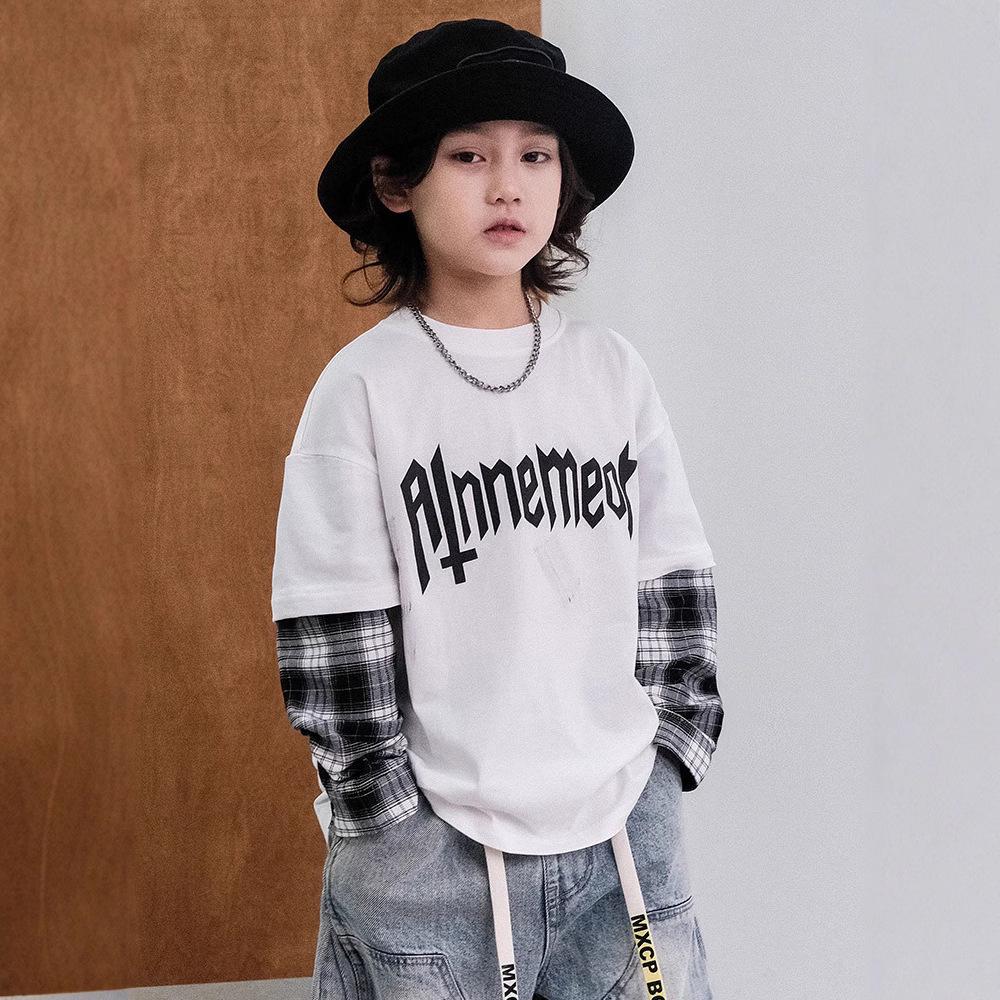 Boys Fashion Fake Two Tops 2025 Spring and Autumn Children's Casual Long-sleeved Hoodie
