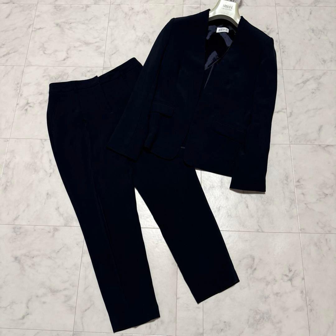 Good condition  PLST Plaste Setup Suit Collarless Jacket Pants Top and Bottom Set Women s Business Commuting Navy