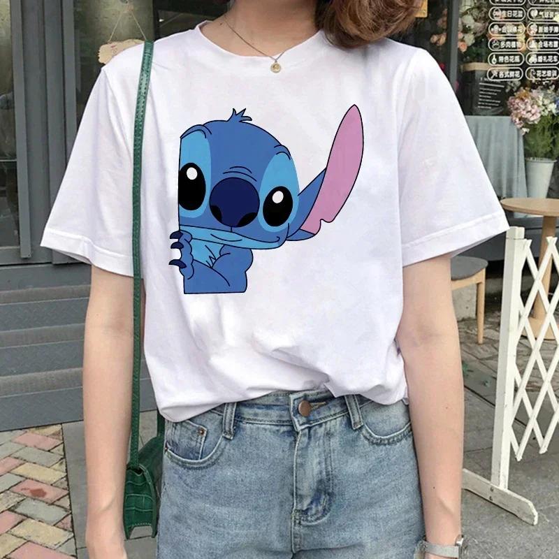 Funny Kawaii Shirt Disney Lilo Stitch Cartoon T Shirt Stitch Cute Manga T-shirt Y2k Graphic Tshirt Top Tee Clothes