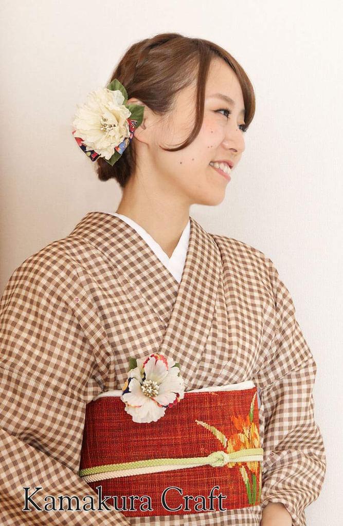 Kamakura Crafts [Kamakura Craft] Japanese-style Hair Ornament  Peony Flower Hair Clip, Large and Small, Set of 2, White