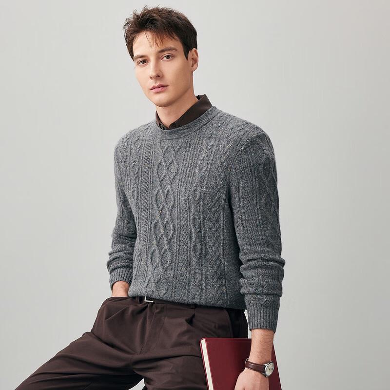 Men's Thickened 100% Cashmere Cable Knit Round Neck Sweater