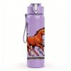 1PC Two Running Horse Print 750ml Color Plastic Sports Water Bottle Leakproof Flip Straw Lid Suitable for Sports Office Home Use