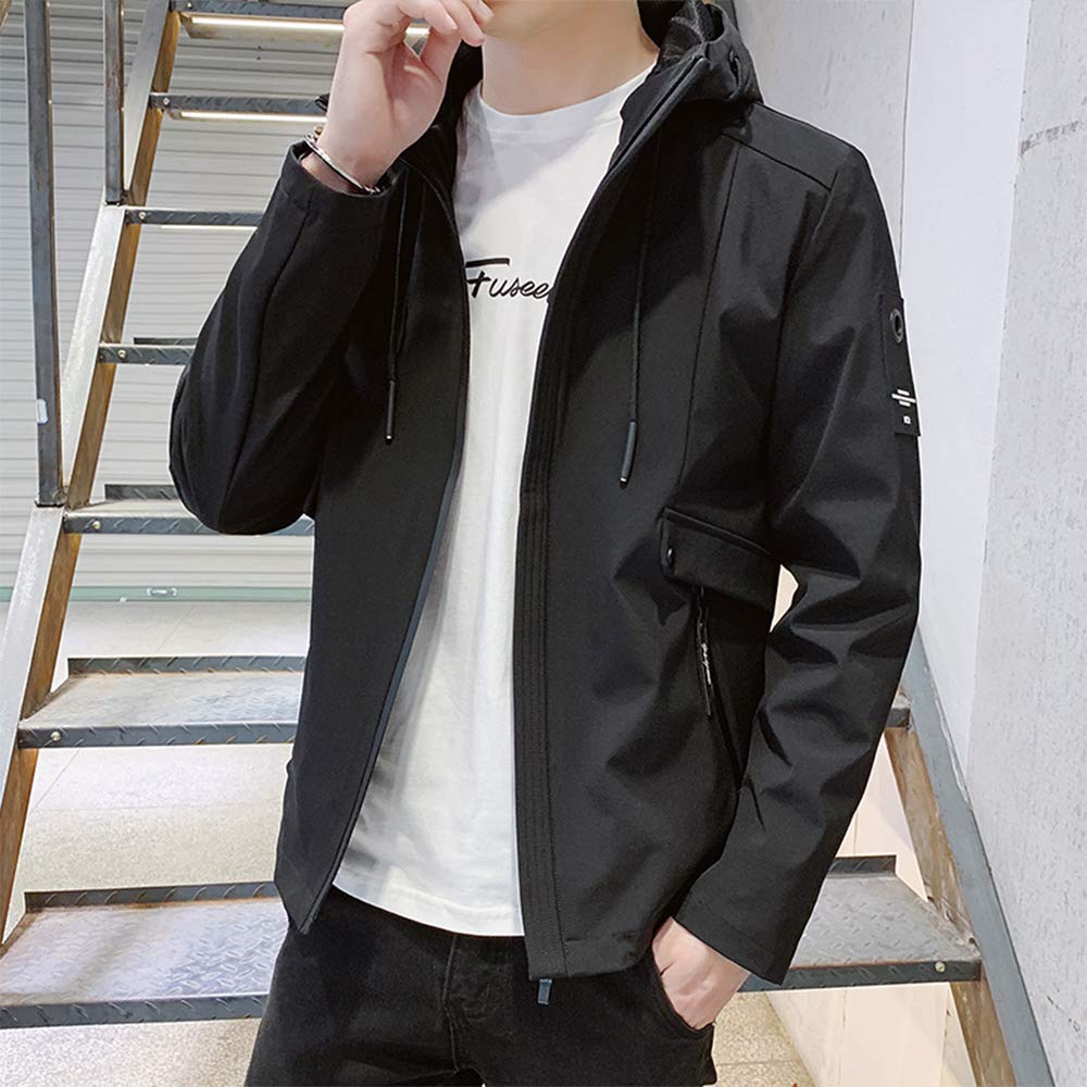 Long Plus Black M [Poperdision] Men's Jacket, Sleeved, Plain, Warm, Popular, Windbreaker, Spring, Autumn, Winter, Hooded, Casual, Windproof,