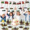 party greeting 109Pcs Train Birthday Party Supplies Includes Steam Train Party Plates Napkins Fork Retro Train Banner Hanging Ceiling Swirls for