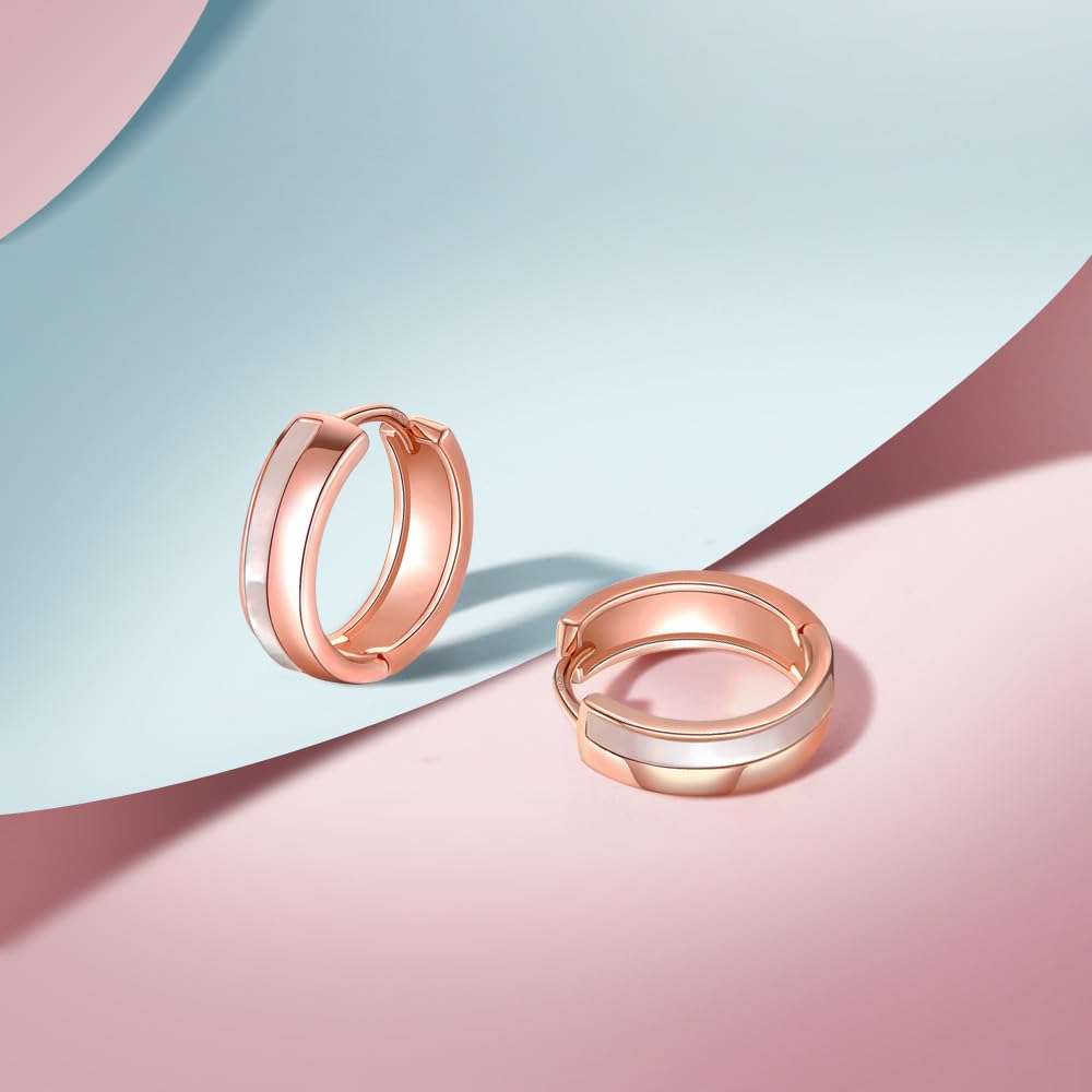 PHNIBIRD Hoop Earrings for Women 925 Silver Hypoallergenic Rose Gold Hoop Earrings for Girls 13mm Cute Adult Pink Gold Earrings