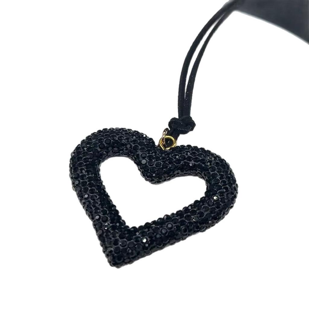 Ceramic Heart Car Pendant Full of Diamonds Mirror Hanging Ornament Keychain for Automobiles