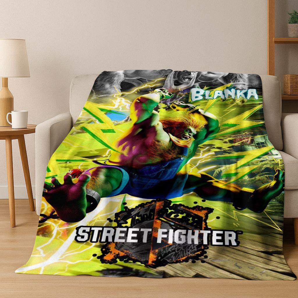 Retro Street Fighter 6 Characters Game Chun-Li Art Flannel Blanket,Cozy Soft Throw Blanket for Home Bedroom Bed Sofa Cover Kids