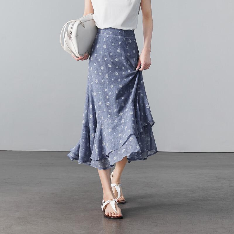 SOFSIL Women s High-Waist A-Line Ruffle Midi Skirt 27/M