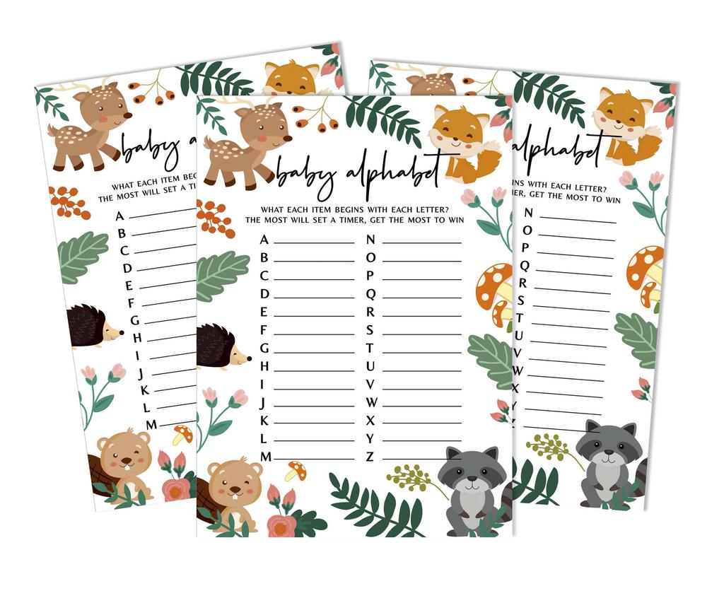 Inkdotpot 50 BabyA  AlphabetA  ABCA  GameA  Floral & Animals Baby Shower Game Gender Neutral Party