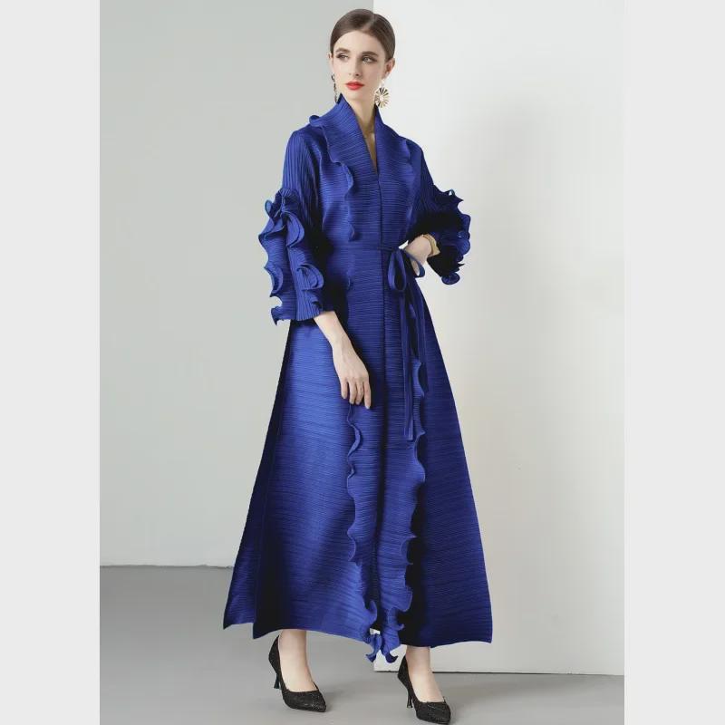 

Miyake 2025 Stylish Long-Sleeve Ruffled Slim Fit Dress One Size верблюд