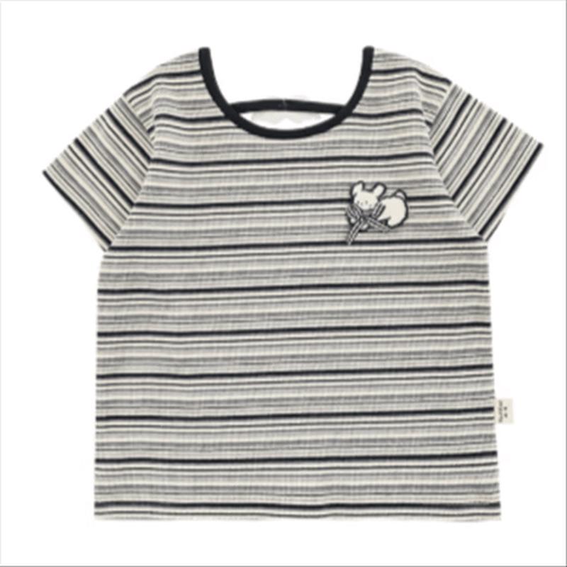 Girls  Retro Striped Short Sleeve T-shirt 150 cm