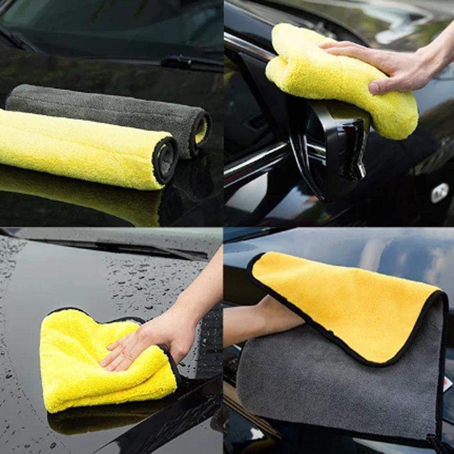 Serviette de Lavage de Voiture Épaissie Absorbante Bicolore Double Face en Polaire Corail Serviette de Lavage de Voiture Propre Maison Voiture Double Usage