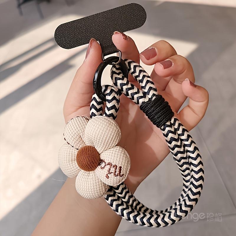 Mobile Phone Lanyard Wrist Short Style, Women's Small Flower Braided Rope, Strong and Durable Handheld Cord Prevents Loss