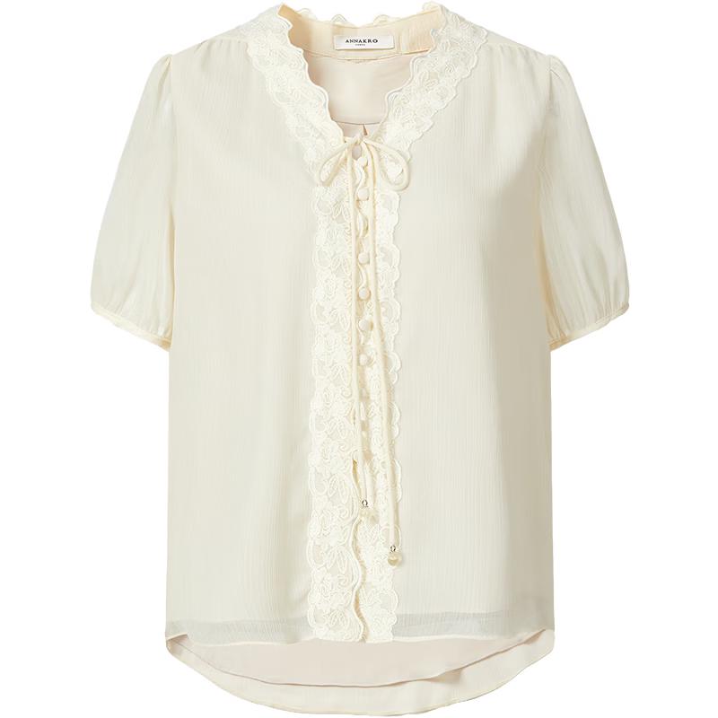 

JIUZI ANNACO Women s Romantic French Lace Tie-Collar Blouse 2XL