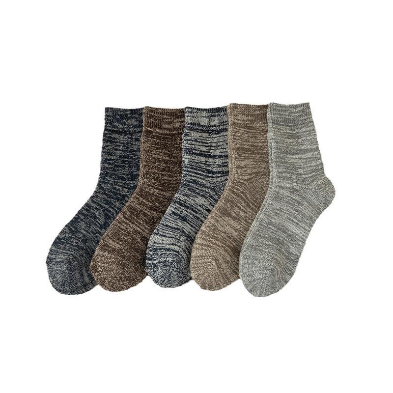 5 Pairs of Men's Winter Wool Ring Plus Velvet and Thick Warm Pure Color National Wind Tube Socks