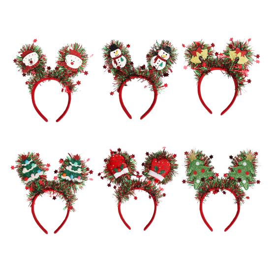 Christmas Headband for Women Girls Holiday Tree/Reindeer/Snowman/Bell Hair Aceessory with Tinsel for Xmas Party Favor