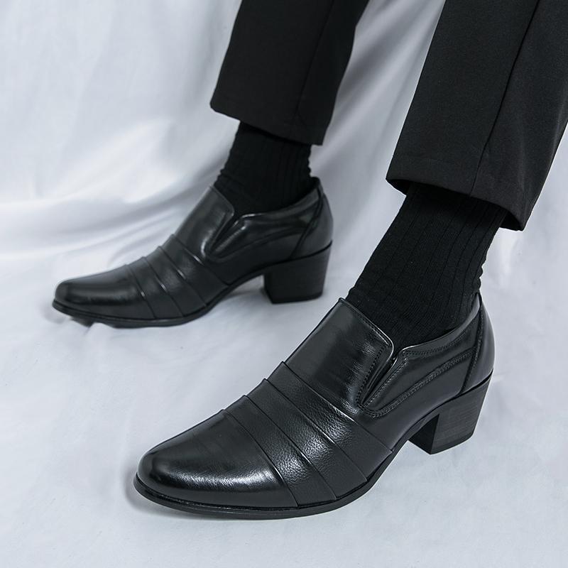 Leather Men Dress Shoes High Heel British Mens Elevator Business Shoes Wedding Party Male Oxford Footwear Increasing Loafers
