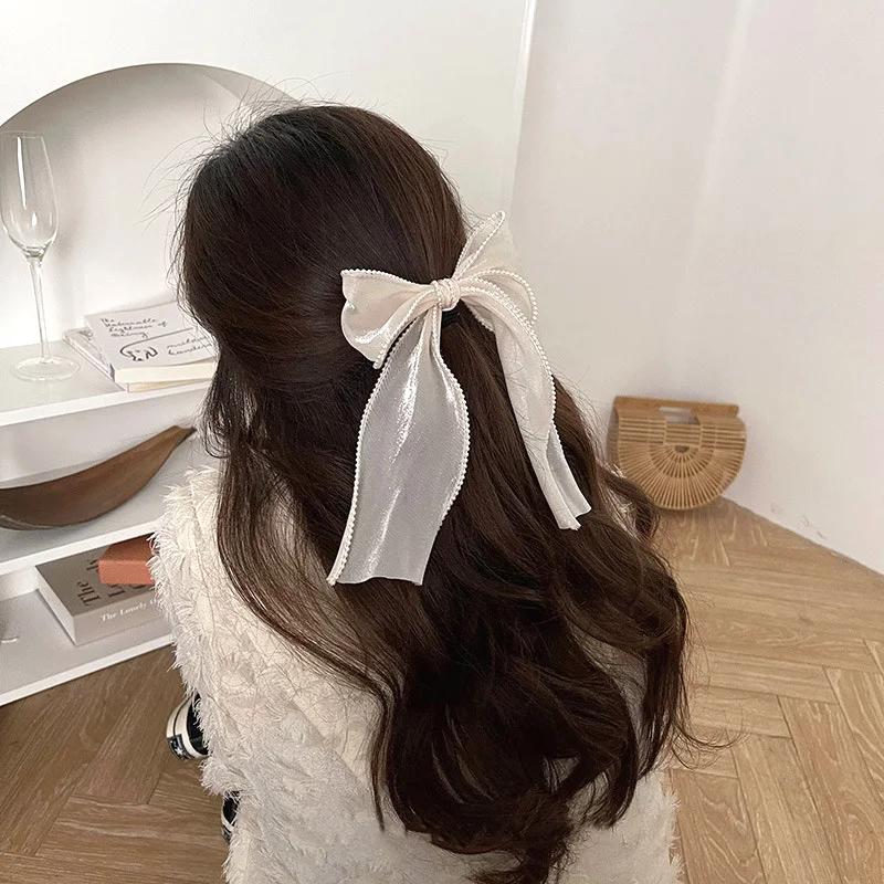 Bow Hair Clip Women Cute Bowknot Riband Hairpin Barrettes Girls Solid Color Ponytail Clip Hair Accessories Headwear Gift