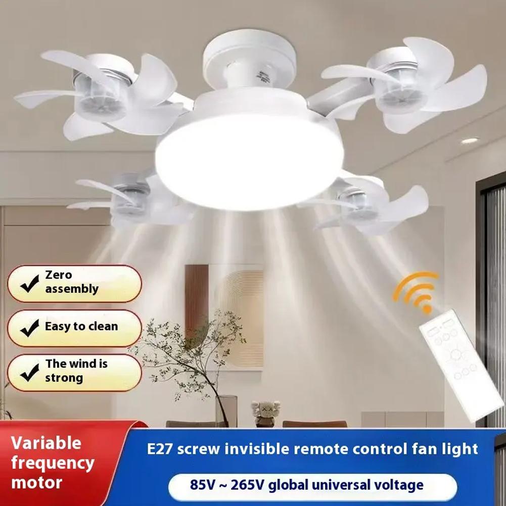 E27 Multifunctional Flower Shaped Ceiling Fan Light with Remote Energy Saving Suitable for Living Room Study Home