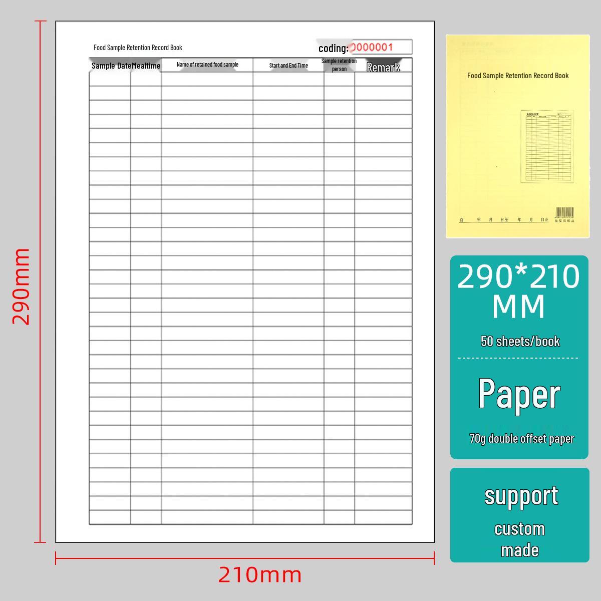 A4 Food Sample Record Book: Meal Spot Check & Hygiene Inspection Ledger