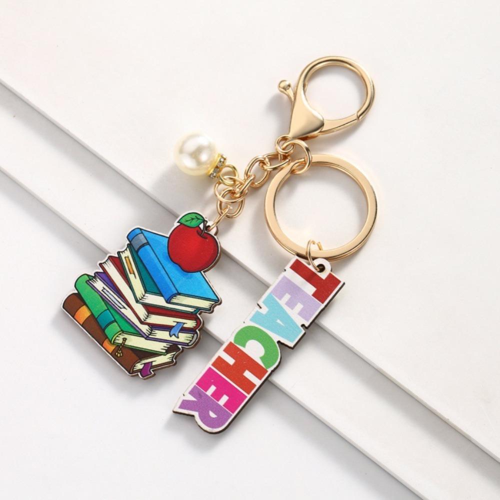 Geometric Shape Teacher's Day Keychain Wooden Pen Holder Key Ring Teacher's Day Gift
