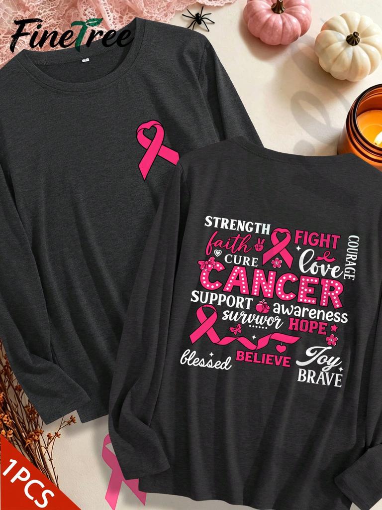 Cute Ghost Pumpkin Pink Ribbon Shirt October Breast Cancer Awareness Long Sleeve Top
