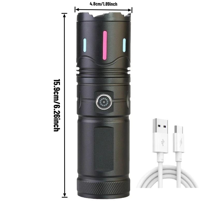 Super Powerful Flashlight Rechargeable Zoom Fluorescent Strip Torch with COB Work Light Outdoor Emergency Lighting